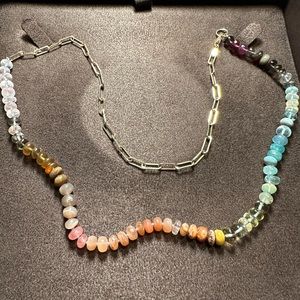 Encirkled Jewelry 14k Gold Paperclip Chain Terrain Gemstone Necklace 22”